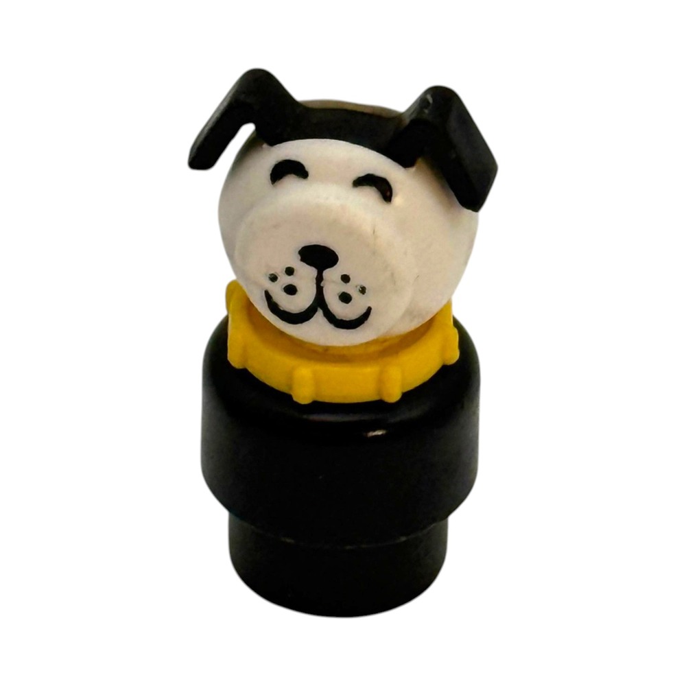 Fisher-Price Little People Lucky the Dog Black White Yellow Collar Vintage 80s